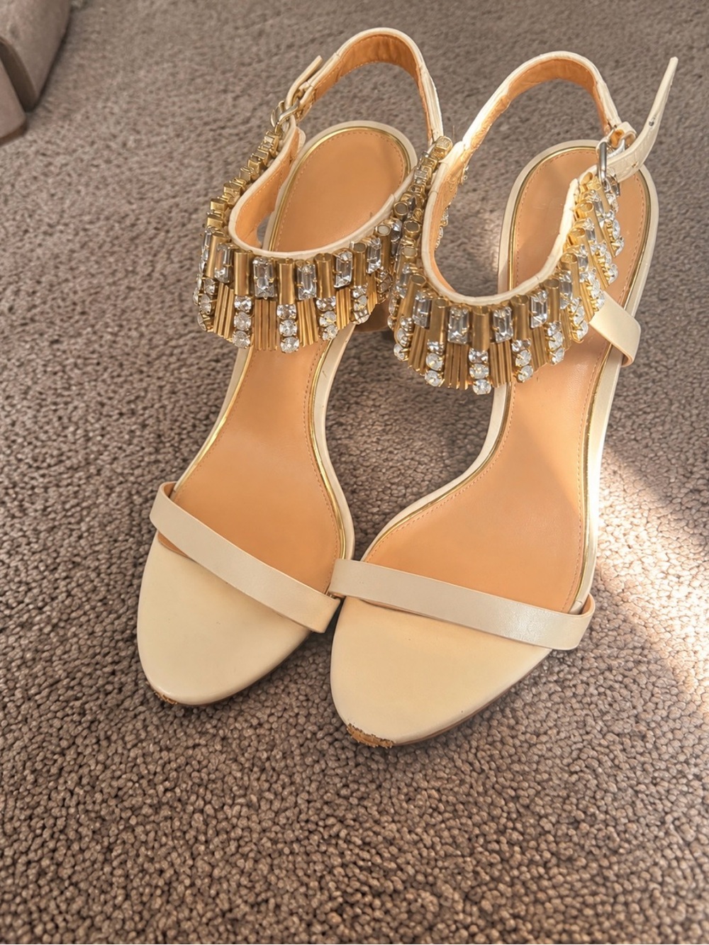Badgley Mischka Embellished Cream Slingback Sandals with Gold Accents